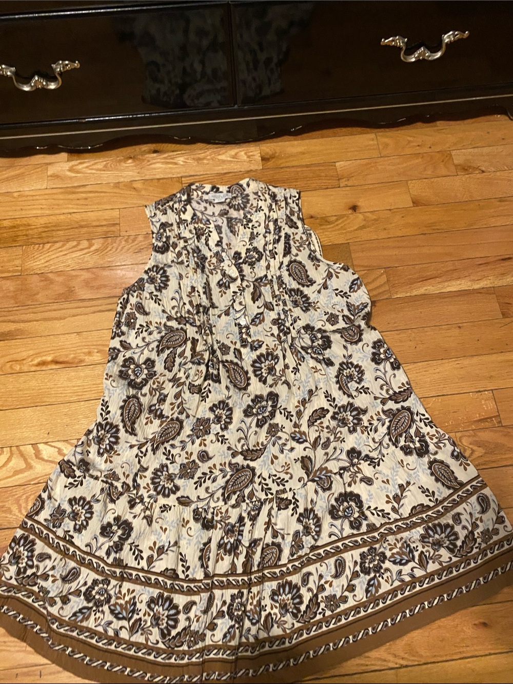 Rachel Zoe Cream and Brown Floral Paisley Sleeveless Midi Dress